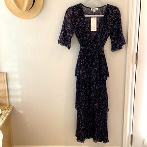 BNWT BEAUTIFUL Pink Diamond layered dress XS w/ tie waist belt